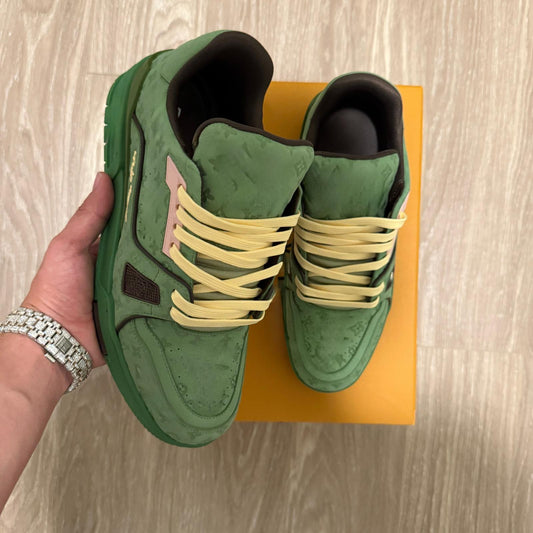 LV Trainers Green Suede